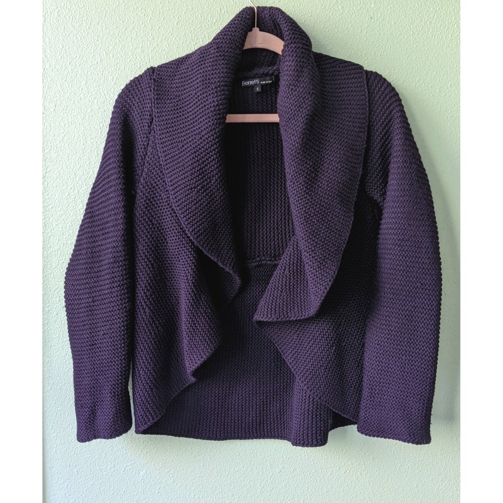 Berretti Purple Merino Wool Blend Open Front Cardigan Sweater Made in Italy S